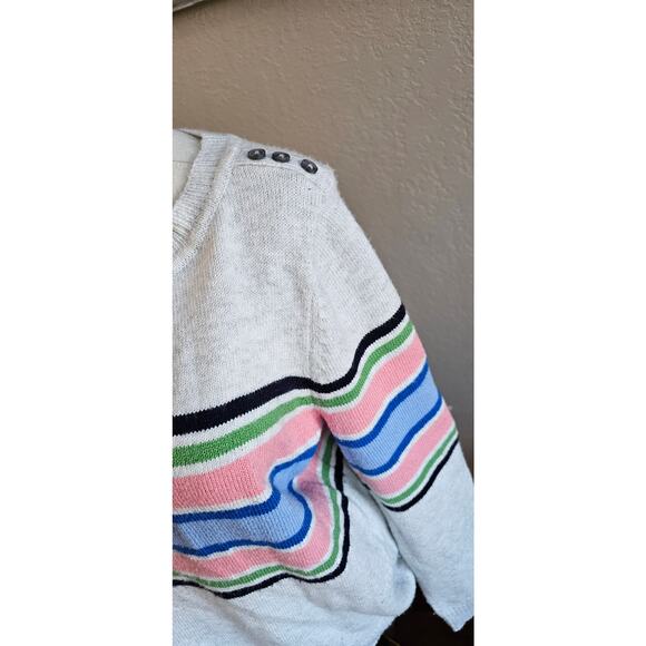 Talbots Racer Striped Soft Button Shoulder Bateau Neck Sweater Women Size L Gray - Picture 3 of 5